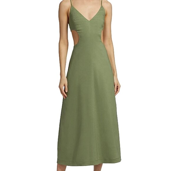 New JONATHAN SIMKHAI Giulia Linen-Blend Cut-Out Midi Dress Sz 2 XS - Picture 1 of 16